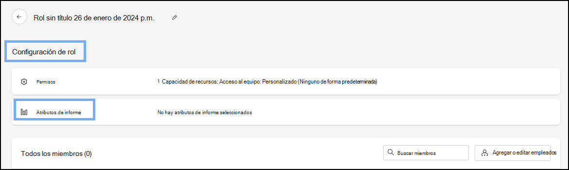 Captura de pantalla del acceso al informe en Configuración de roles.