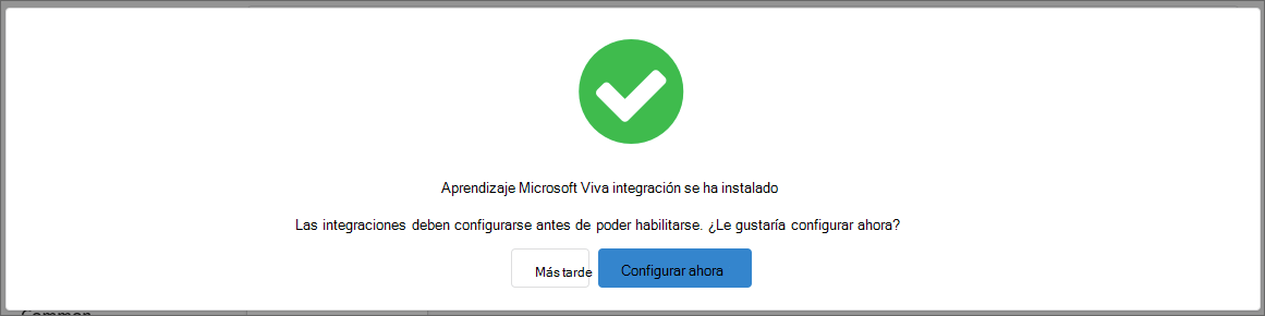 Captura de pantalla del elemento emergente de instalación con un botón que indica Configurar ahora a la derecha y uno que dice Más adelante a la izquierda.