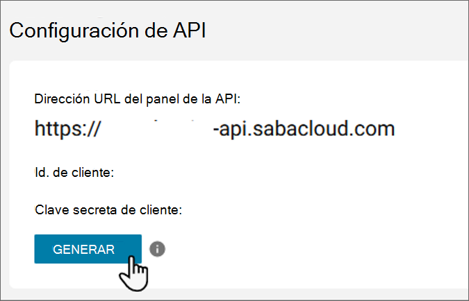 Imagen del panel de API con el cursor sobre el botón Generar.