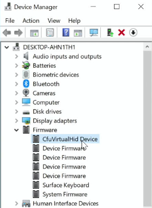 Dispositivo CfuVirtualHid seleccionado.