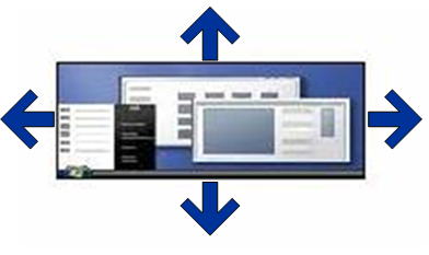 Diagrama que muestra el escalado extendido con el escritorio que rellena toda la pantalla.