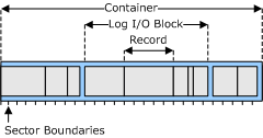 diagrama que ilustra contenedores, bloques y registros.