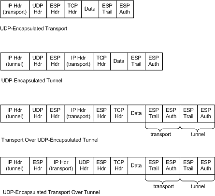 diagrama que ilustra los subtipos de encapsulación udp-esp para el puerto 4500.