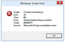 cuadro de diálogo de error de sintaxis javascript.