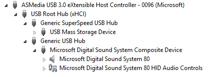 Concentrador usb 3.0 con dispositivos conectados en el administrador de dispositivos