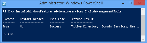 Captura de pantalla de una ventana de terminal en la que se muestra dónde proporcionar el argumento -IncludeManagementTools.