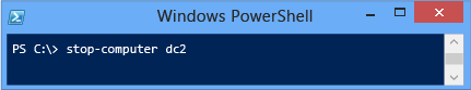 Captura de pantalla de una ventana de terminal en la que se muestra cómo usar el cmdlet stop-computer.