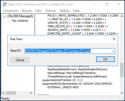 Captura de pantalla que muestra dónde escribir la ruta de acceso de nombre distintivo.