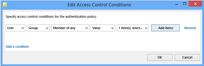 Captura de pantalla que muestra cómo editar las condiciones de control de acceso.