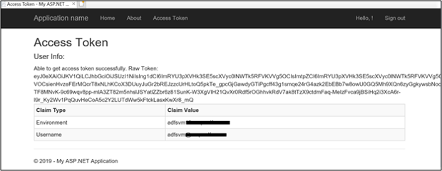 Captura de pantalla de la página Token de acceso, en la que se muestra la información del token de acceso.