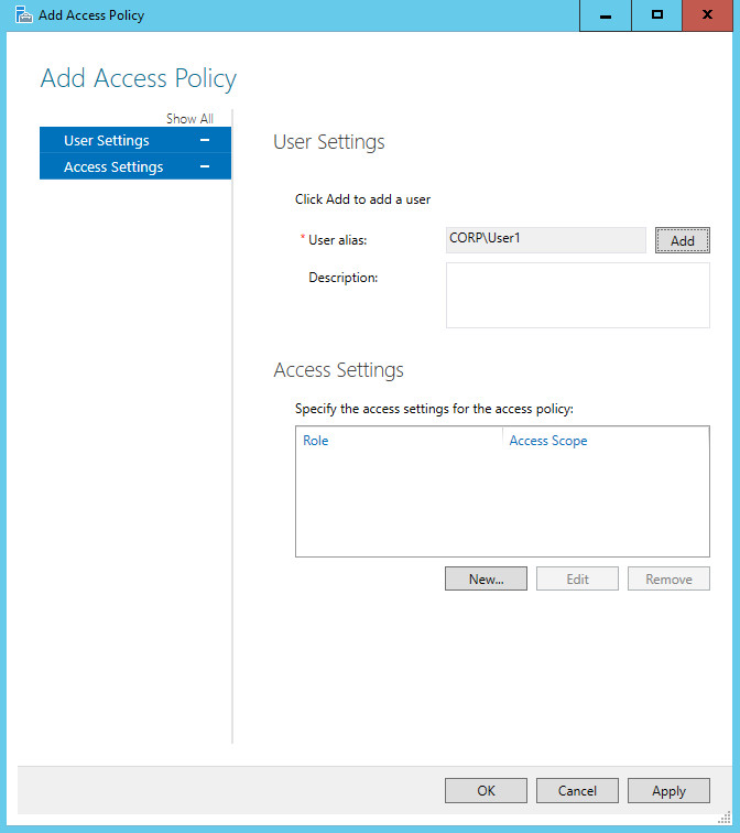 Nueva configuración de acceso