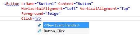 IntelliSense para el evento Click