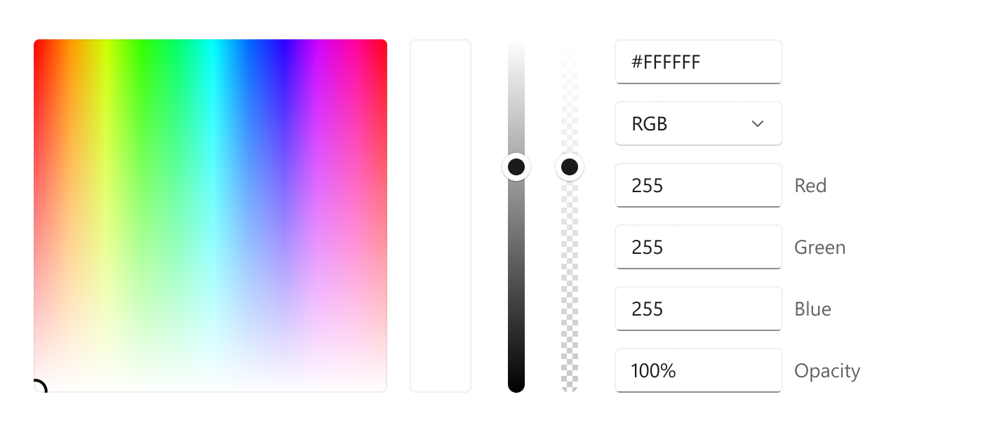 El selector de colores en una orientación horizontal