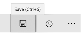 Captura de pantalla de un botón con un icono de disco y una sugerencia sobre herramientas que incluye el texto Guardado predeterminado anexado con el acelerador Ctrl+S entre paréntesis.