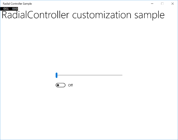 Captura de pantalla del ejemplo de controlador radial con el control deslizante horizontal establecido a la izquierda.