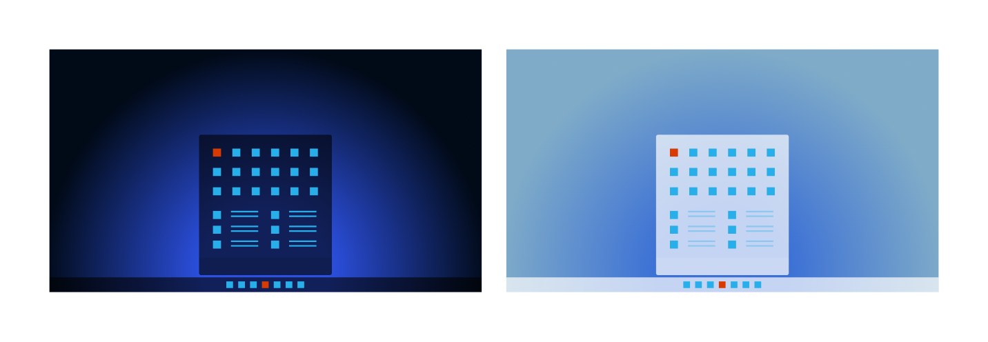 Diagrama que muestra una imagen abstracta del menú de inicio y escritorio de Windows 11.