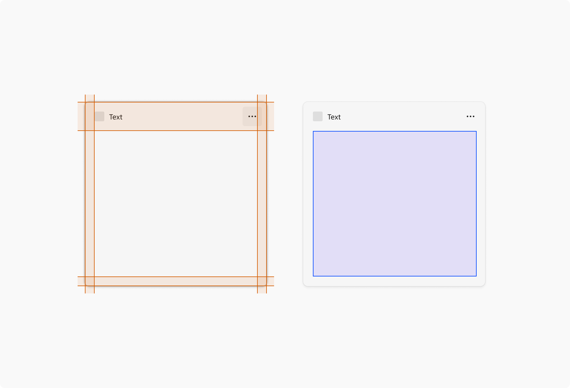 Diagrama de un widget con líneas guía que indican los márgenes. Junto a este hay un diagrama de un widget en el que el área dentro de los márgenes está coloreada en azul para mostrar el área de contenido.