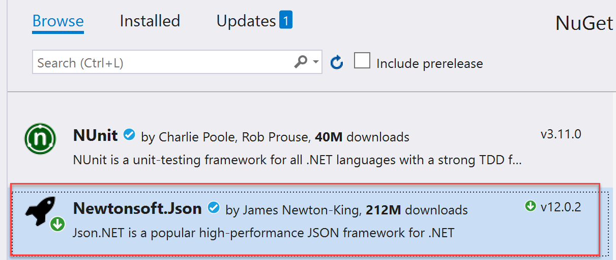 Paquete NuGet NewtonSoft.Json