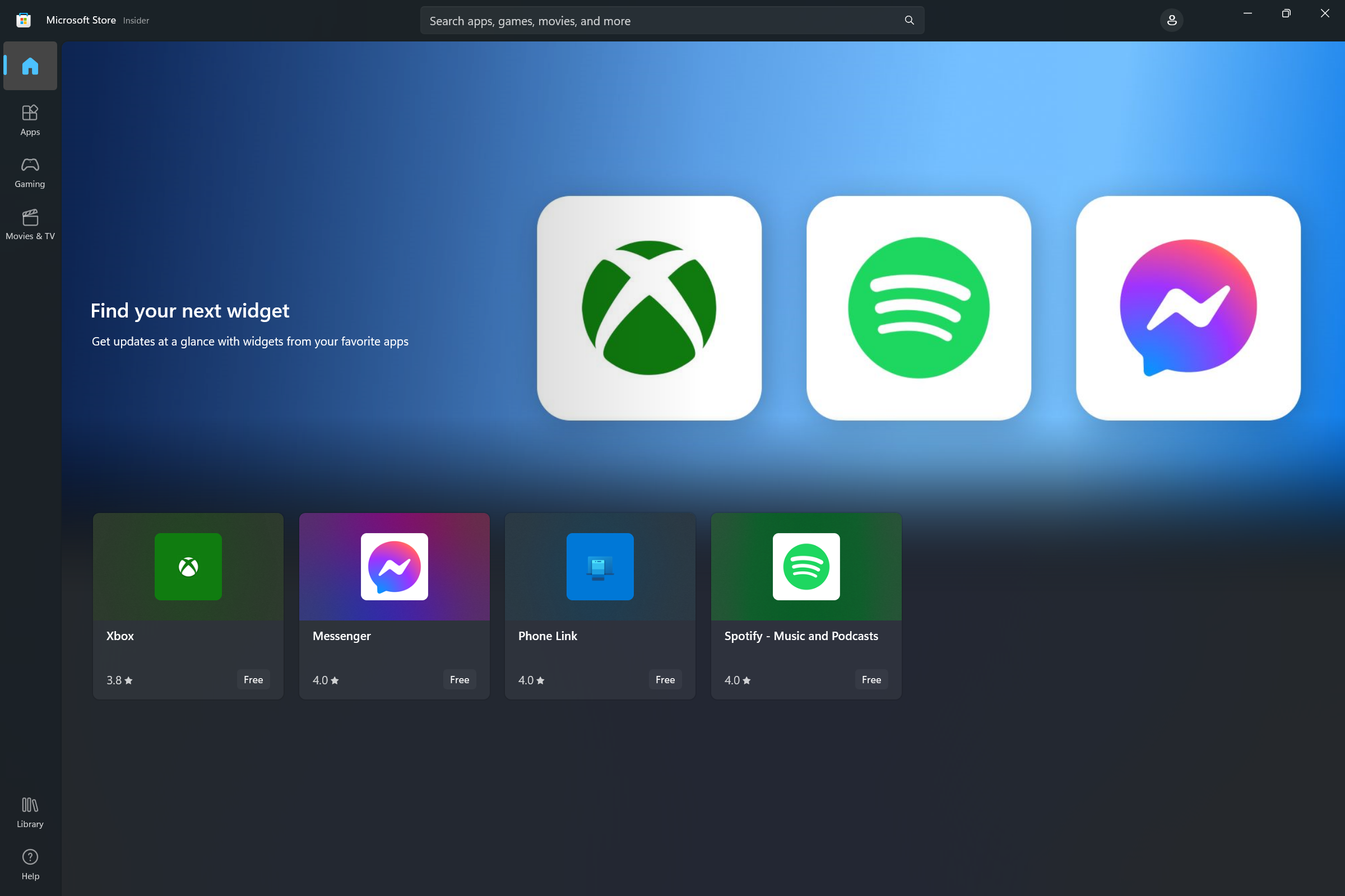 Captura de pantalla de Microsoft Store que muestra la colección de widgets que permite a los usuarios descubrir aplicaciones que incorporan widgets de Windows.