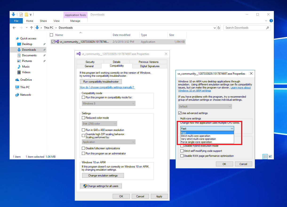 Captura de pantalla de configuración de varios núcleos