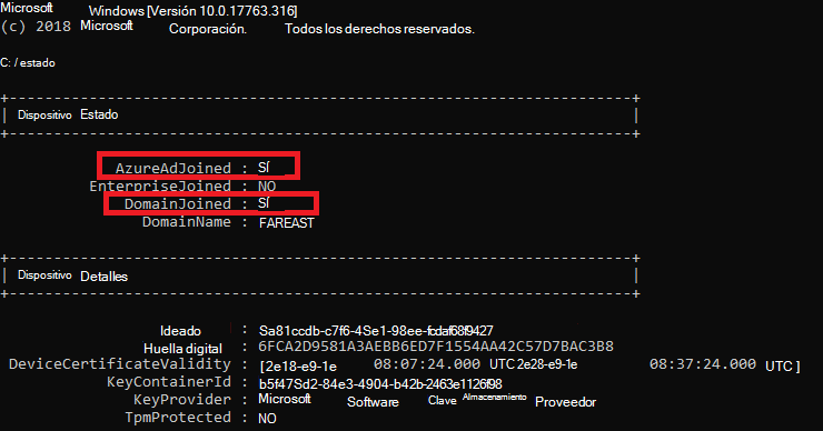 Resultado del estado del dispositivo de inscripción automática.