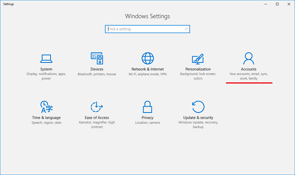 página cuentas de configuración de Windows.