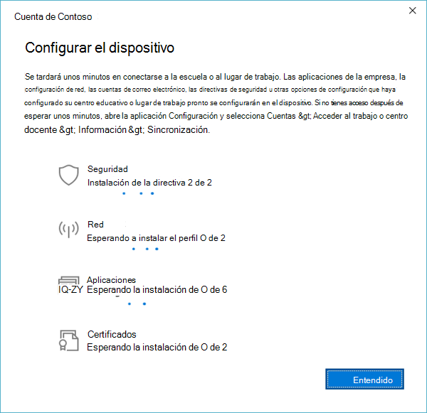 pantalla para configurar el dispositivo