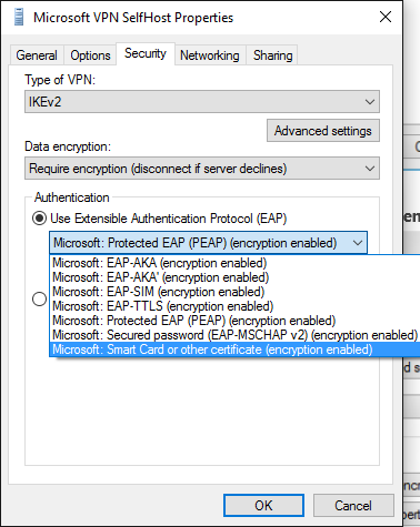 Ventana de propiedades de autohospedado de vpn.