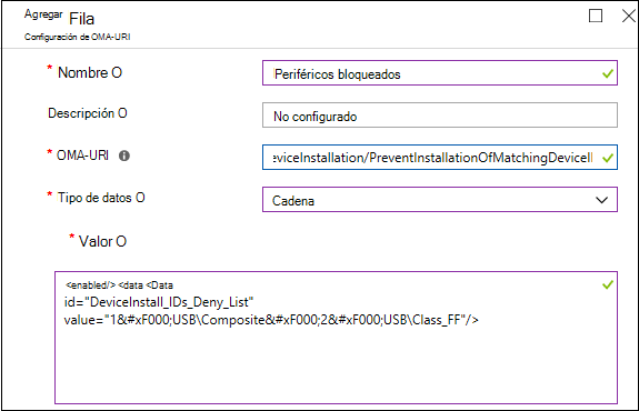 El perfil personalizado impide los identificadores de dispositivo.