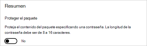 En Windows Configuration Designer, proteja su paquete con una contraseña.