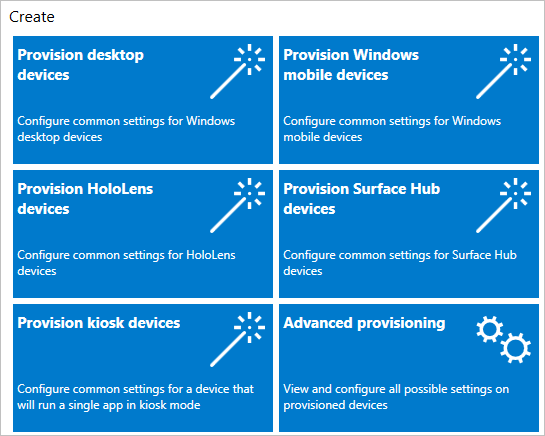 En el Diseñador de configuraciones de Windows, vea las opciones de inicio de ICD.