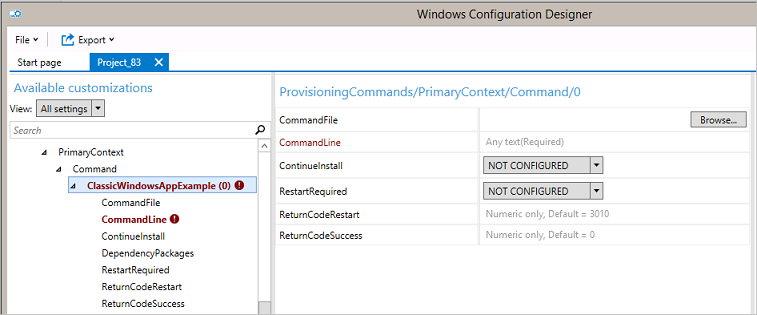 escriba la configuración de la primera aplicación.