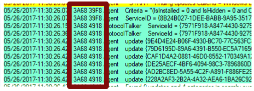 Windows Update identificadores de proceso y subproceso.