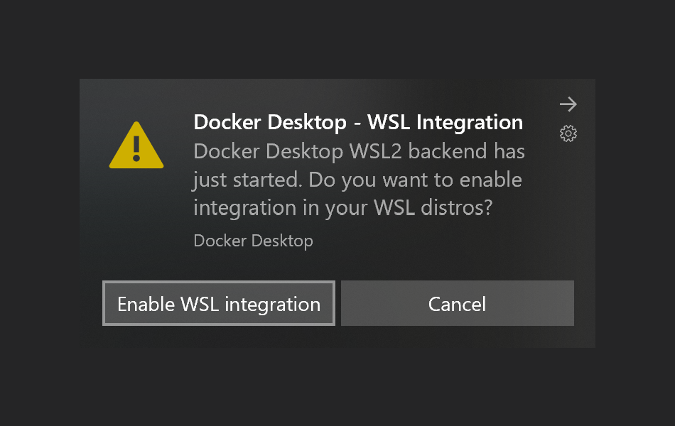 Captura de pantalla de Docker Desktop con WSL en VSCode