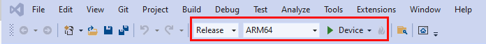 Captura de pantalla de la configuración de compilación de Visual Studio para si el usuario está conectado a través del cable USB.