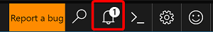 Captura de pantalla que muestra el icono de notificación resaltado después de crear la instancia de servicio.