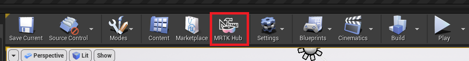 Apertura de la ventana de MRTK Hub