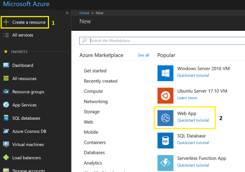 Screenshot of creating an Azure app