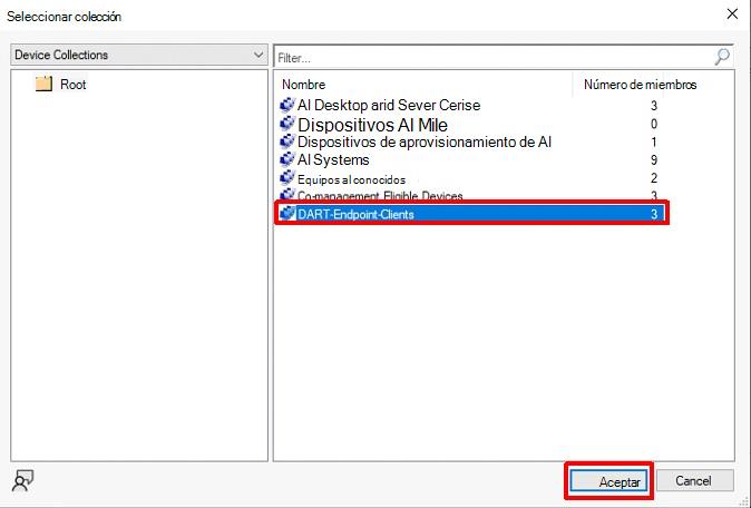 Seleccione la colección de dispositivos.