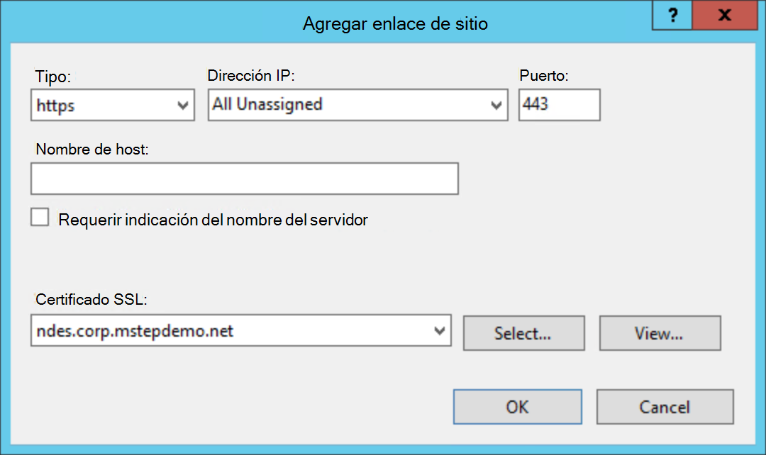 Consola de IIS de NDES: lista de certificados