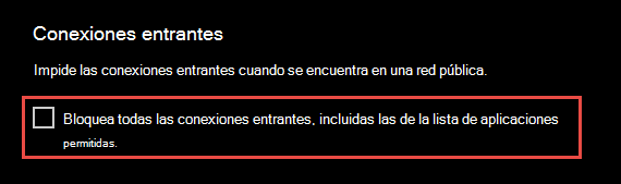 Captura de pantalla de la aplicación Seguridad de Windows que muestra las conexiones entrantes.