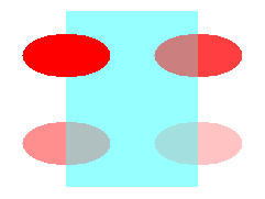 Ilustración en la que se muestran cuatro puntos suspensivos de transparencia variable que superponen un rectángulo semitransparente