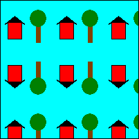 Ilustración en la que se muestra la imagen base repetida horizontal y verticalmente, pero las filas numeradas uniformemente se invierten verticalmente