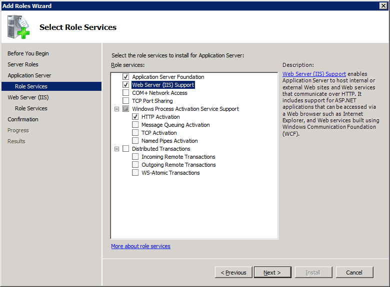 Cuadro de diálogo Seleccionar servicios de rol con el servidor web (iis) habilitado