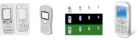 ilustración del desarrollo de bocetos de teléfonos móviles 