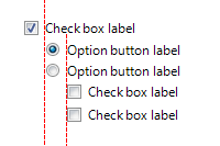 captura de pantalla de tres niveles de controles con sangría 