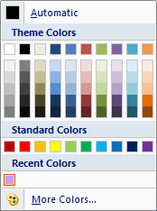 captura de pantalla del elemento dropdowncolorpicker con el atributo colortemplate establecido en themecolors.