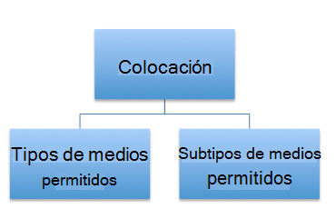 Captura de pantalla que muestra información de ubicación versátil, lo que permite combinaciones de tipos de medios y acepta automáticamente subtipos asociados.