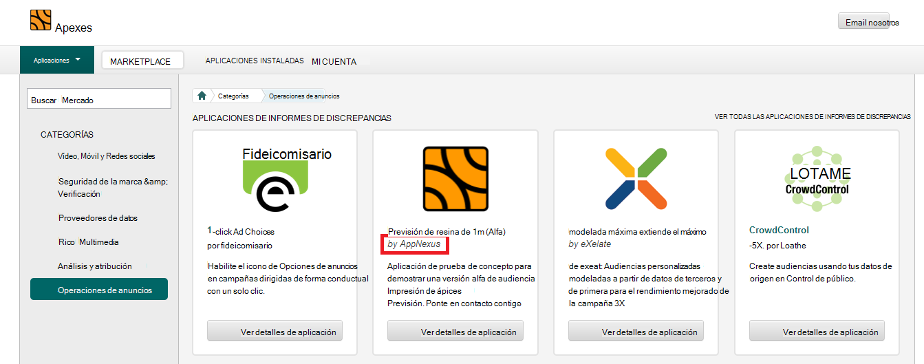 Captura de pantalla en la que se muestra el nombre del autor en la aplicación seleccionada en la página principal de Marketplace de aplicaciones.