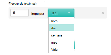 Captura de pantalla que muestra el formato de la configuración de frecuencia de la API.